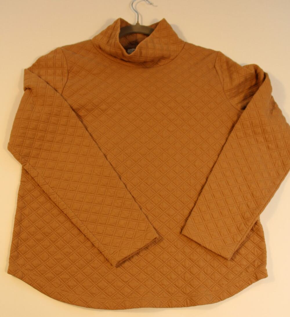 .Crew Womens S Camel Quilted Cowl Neck Top Long Sleeve Textured Knit